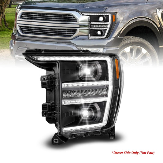 Anzo USA | LED Projector Headlight Black Housing Full LED Trio Projector Switchback Bar/Sequential Turn Signal w/DRL and Initiation Feature Driver Side | Fits F-150 | 111594-L