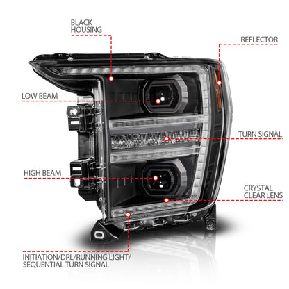 Anzo USA | LED Projector Headlight Black Housing Full LED Trio Projector Switchback Bar/Sequential Turn Signal w/DRL and Initiation Feature Driver Side | Fits F-150 | 111594-L