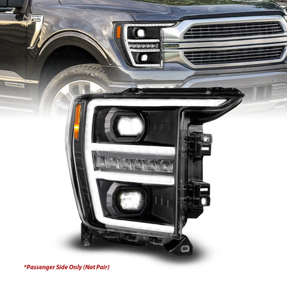 Anzo USA | LED Projector Headlight Black Housing Full LED Trio Projector Switchback Bar/Sequential Turn Signal w/DRL and Initiation Feature Passenger Side | Fits F-150 | 111594-R