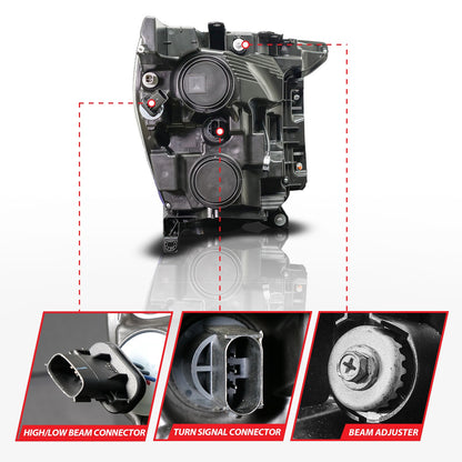 Anzo USA | LED Projector Headlight Black Housing Full LED Trio Projector Switchback Bar/Sequential Turn Signal w/DRL and Initiation Feature Passenger Side | Fits F-150 | 111594-R