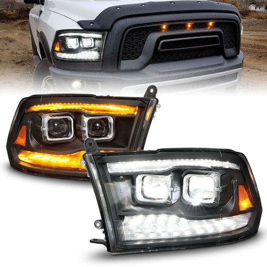 Anzo USA | LED Projector Headlight LED Square Dual Square Projector w/Light Bar Switchback Black Housing | Fits Ram 1500 | 111595