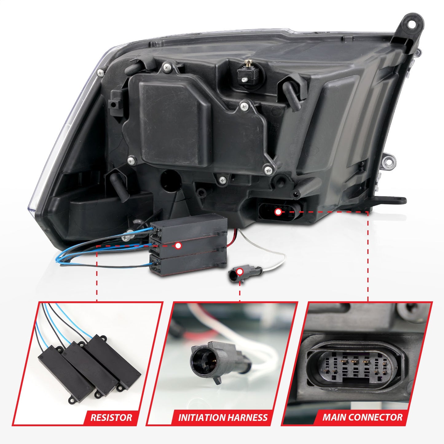 Anzo USA | LED Projector Headlight LED Square Dual Square Projector w/Light Bar Switchback Black Housing | Fits Ram 1500 | 111595