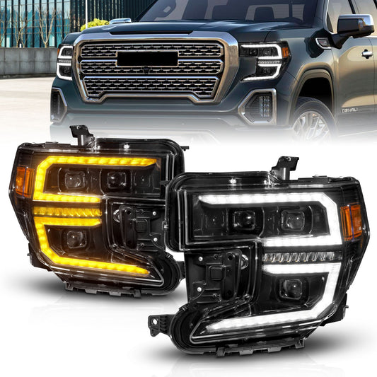 Anzo USA | LED Projector Headlight Black Housing Full LED Trio Projector Switchback Bar w/DRL And Initiation Feature | Fits Sierra 1500 | 111600