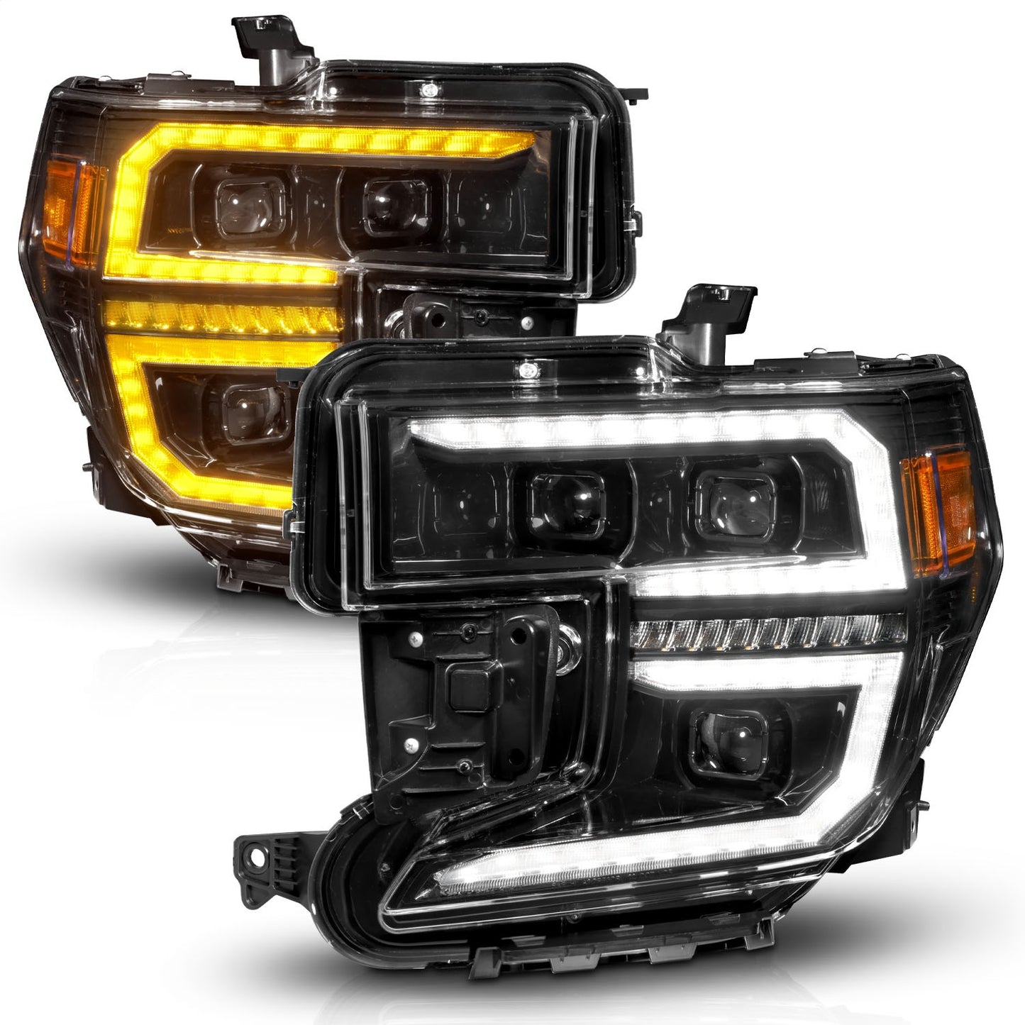 Anzo USA | LED Projector Headlight Black Housing Full LED Trio Projector Switchback Bar w/DRL And Initiation Feature | Fits Sierra 1500 | 111600