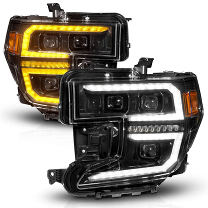 Anzo USA | LED Projector Headlight Black Housing Full LED Trio Projector Switchback Bar w/DRL And Initiation Feature | Fits Sierra 1500 | 111600