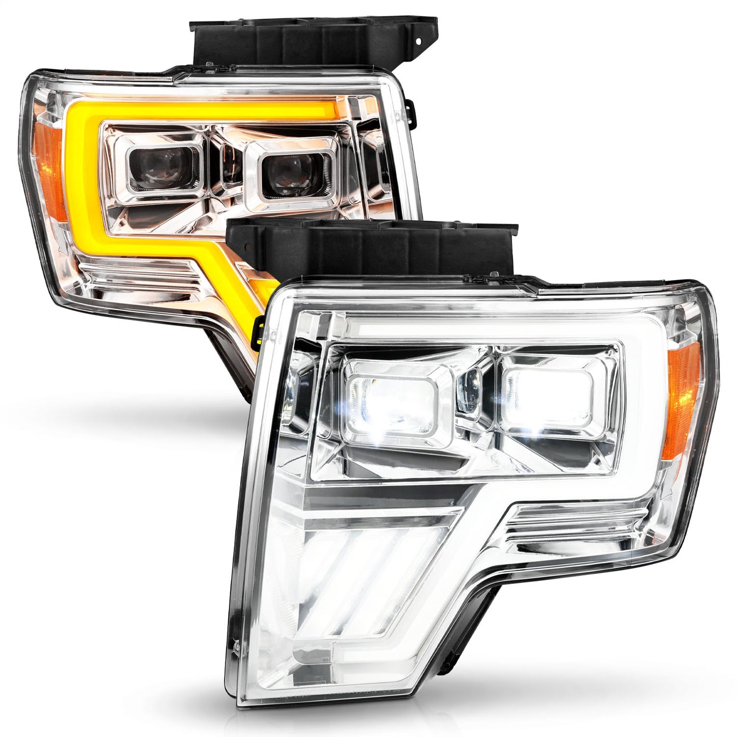Anzo USA | LED Projector Headlight LED Projector Chrome Headlights w/ Sequential Signal | Fits F-150 | 111607