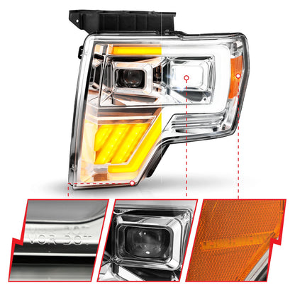 Anzo USA | LED Projector Headlight LED Projector Chrome Headlights w/ Sequential Signal | Fits F-150 | 111607