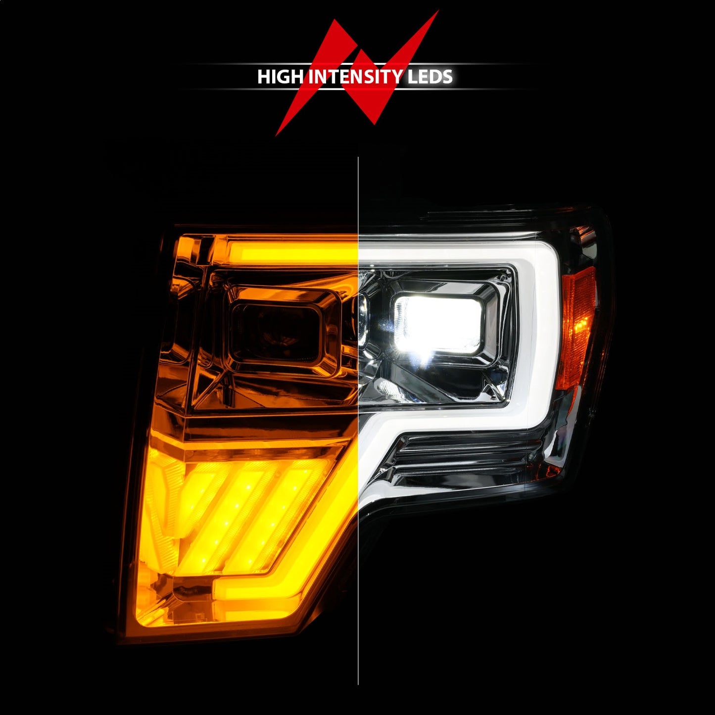 Anzo USA | LED Projector Headlight LED Projector Chrome Headlights w/ Sequential Signal | Fits F-150 | 111607