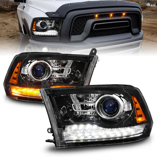 Anzo USA | Projector Headlight Set LED w/Plank Style Switchback w/Sequential Hyper Black Oe Style Pair | Fits Ram 1500 | 111608