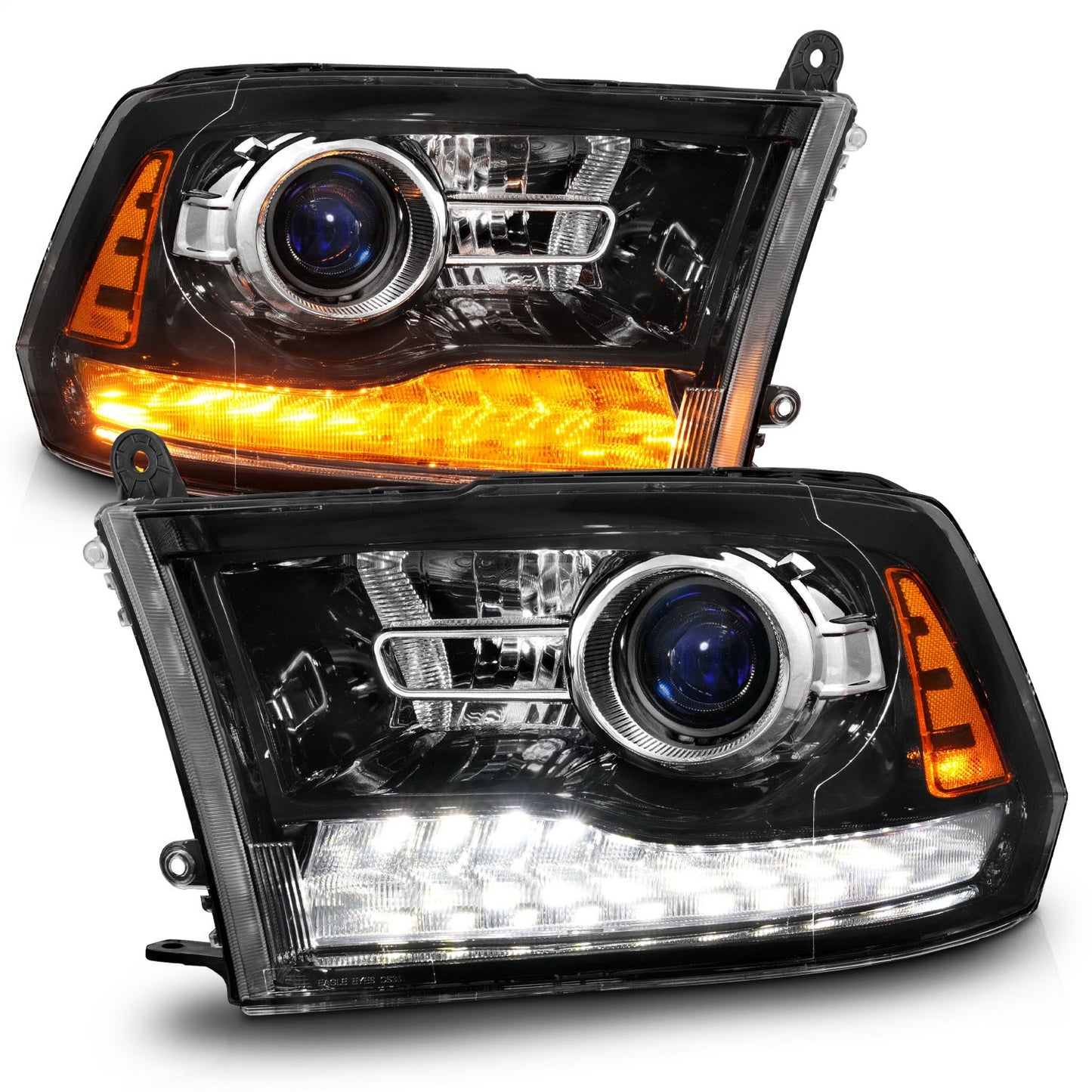Anzo USA | Projector Headlight Set LED w/Plank Style Switchback w/Sequential Hyper Black Oe Style Pair | Fits Ram 1500 | 111608