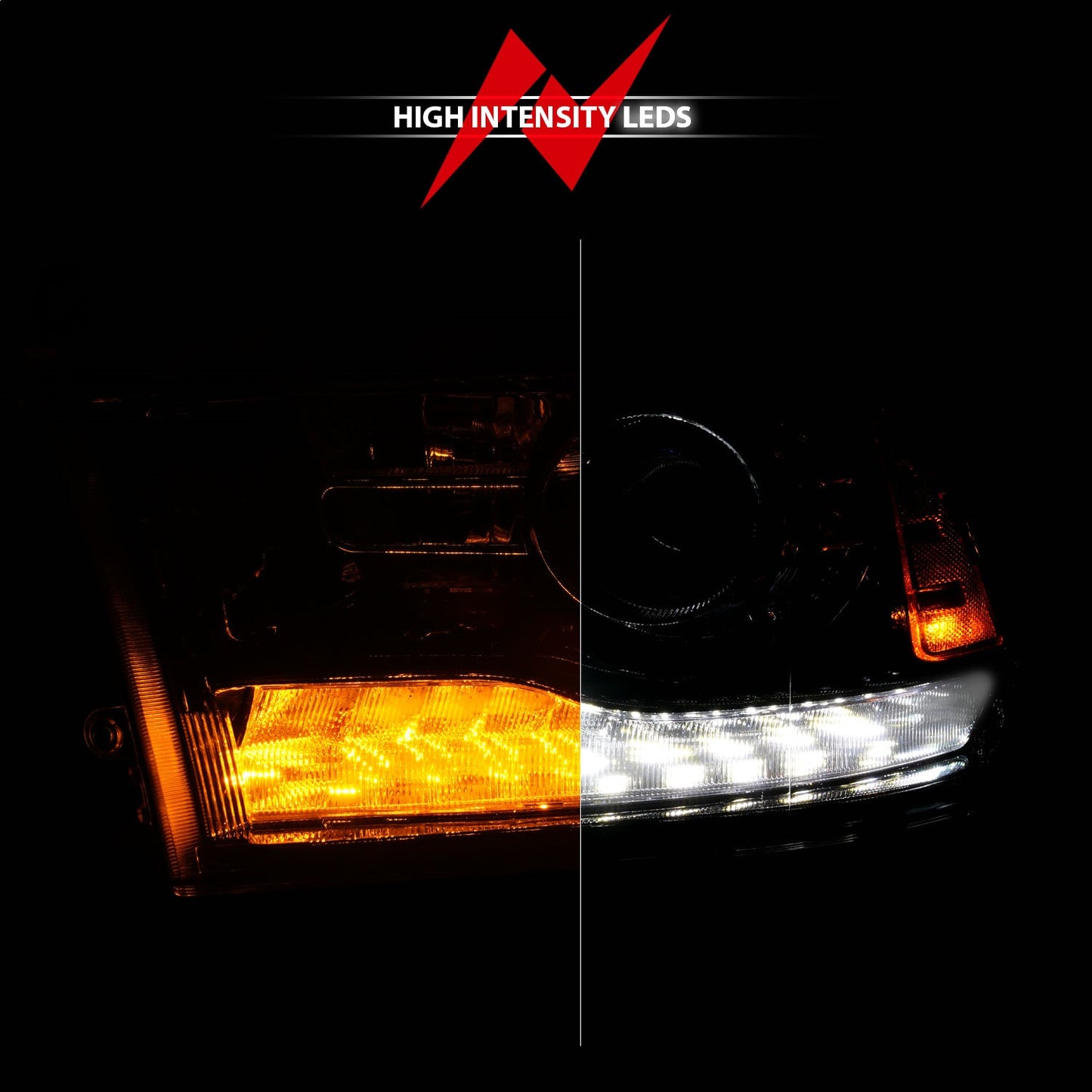 Anzo USA | Projector Headlight Set LED w/Plank Style Switchback w/Sequential Hyper Black Oe Style Pair | Fits Ram 1500 | 111608