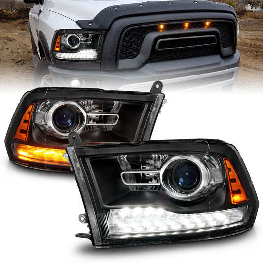 Anzo USA | Projector Headlight Set LED w/Plank Style Switchback w/Sequential Matte Black Oe Style Pair | Fits Ram 1500 | 111609