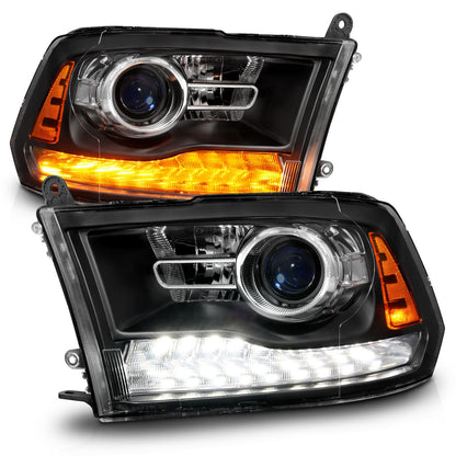 Anzo USA | Projector Headlight Set LED w/Plank Style Switchback w/Sequential Matte Black Oe Style Pair | Fits Ram 1500 | 111609