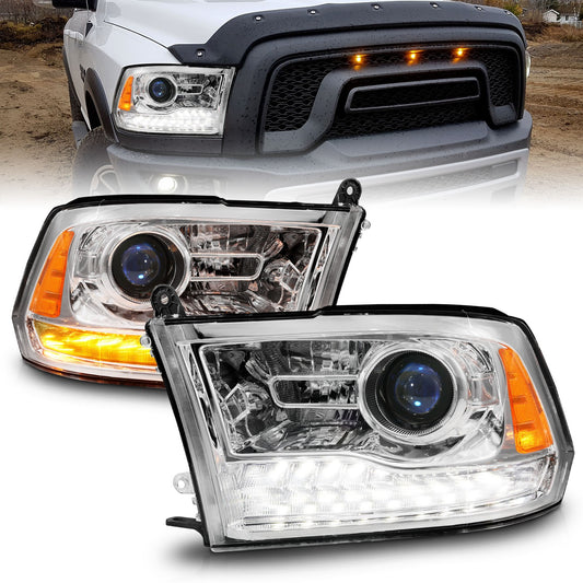 Anzo USA | Projector Headlight Set LED w/Plank Style Switchback w/Sequential Chrome Oe Style Pair | Fits Ram 1500 | 111610