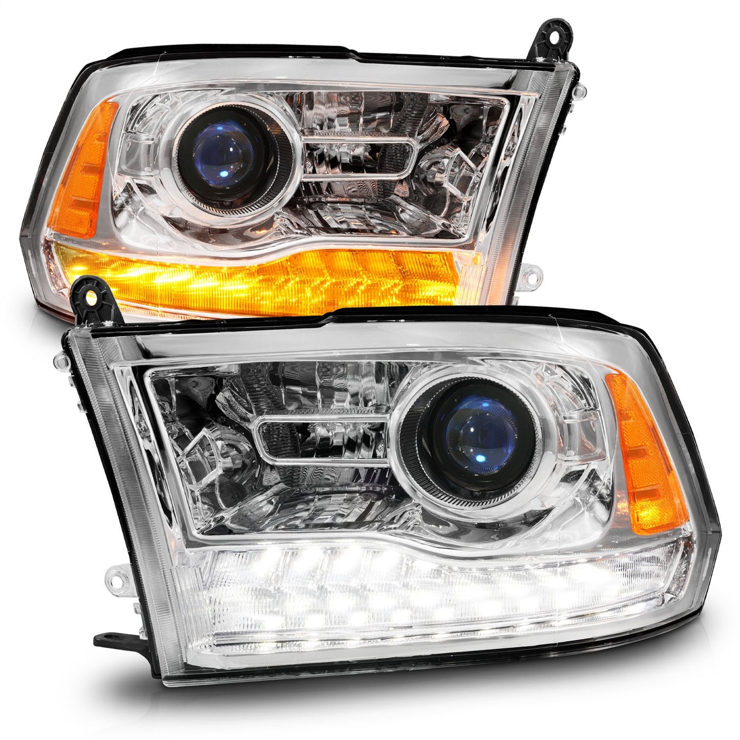Anzo USA | Projector Headlight Set LED w/Plank Style Switchback w/Sequential Chrome Oe Style Pair | Fits Ram 1500 | 111610
