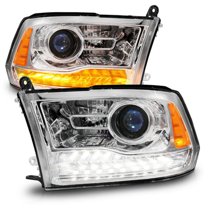 Anzo USA | Projector Headlight Set LED w/Plank Style Switchback w/Sequential Chrome Oe Style Pair | Fits Ram 1500 | 111610