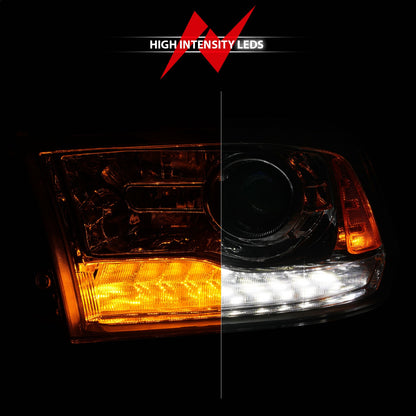Anzo USA | Projector Headlight Set LED w/Plank Style Switchback w/Sequential Chrome Oe Style Pair | Fits Ram 1500 | 111610