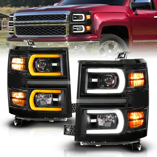 Anzo USA | LED Projector Headlight Black Housing Dual Switchback Tube Square | Fits Silverado 1500 | 111617