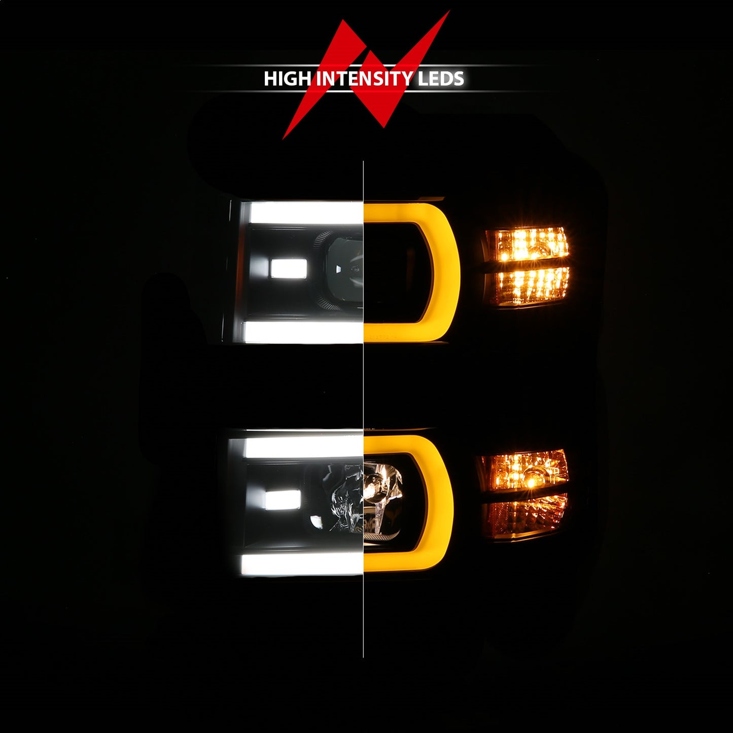 Anzo USA | LED Projector Headlight Black Housing Dual Switchback Tube Square | Fits Silverado 1500 | 111617