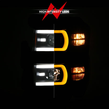 Anzo USA | LED Projector Headlight Black Housing Dual Switchback Tube Square | Fits Silverado 1500 | 111617