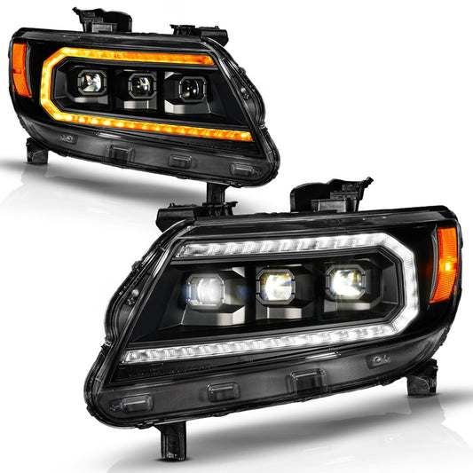 Anzo USA | LED Projector Headlight Black Housing Headlight w/Sequential Switchback Light Bar and Initiation Feature | Fits Colorado | 111634
