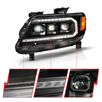 Anzo USA | LED Projector Headlight Black Housing Headlight w/Sequential Switchback Light Bar and Initiation Feature | Fits Colorado | 111634