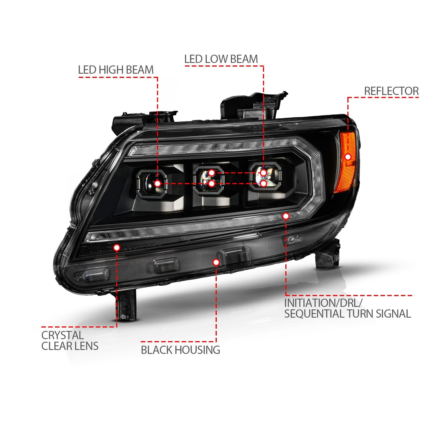 Anzo USA | LED Projector Headlight Black Housing Headlight w/Sequential Switchback Light Bar and Initiation Feature | Fits Colorado | 111634