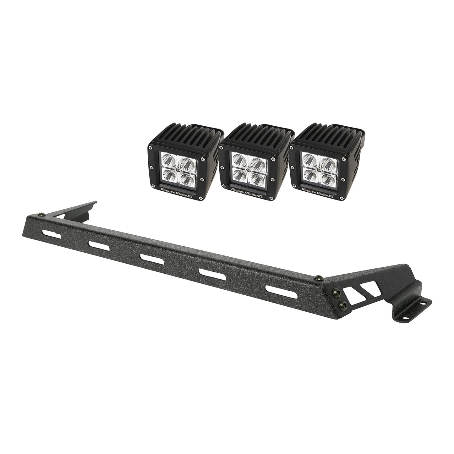 RUGGED RIDGE | 11232.11 | 07-15 Jeep Wrangler Hood Light Bar Kit Textured Black 3 Square Leds