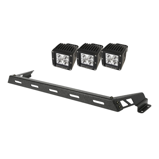 RUGGED RIDGE | 11232.11 | 07-15 Jeep Wrangler Hood Light Bar Kit Textured Black 3 Square Leds