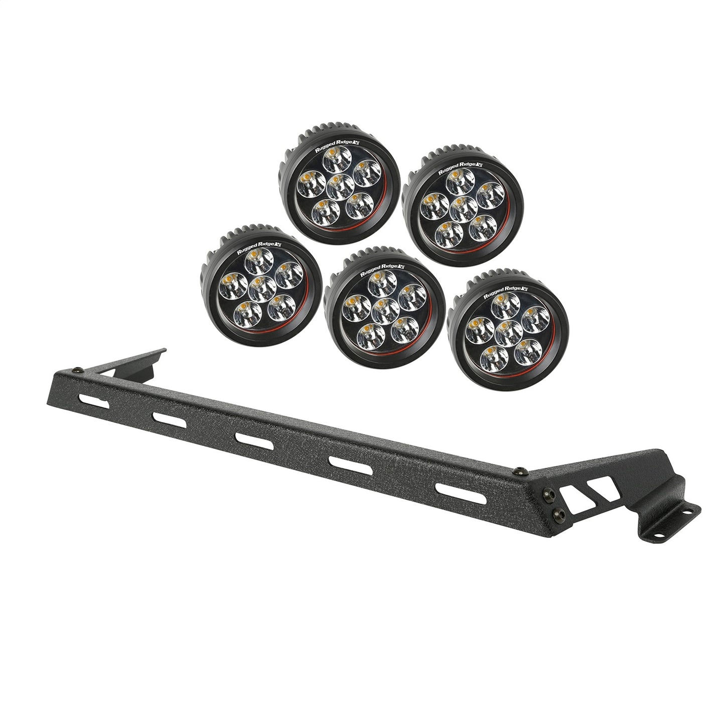 RUGGED RIDGE | 11232.14 | 07-15 Jeep Wrangler Hood Light Bar Kit Textured Black 5 Round Leds