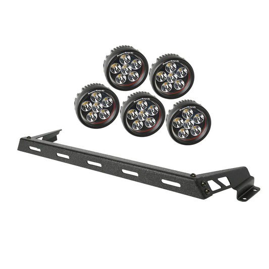 RUGGED RIDGE | 11232.14 | 07-15 Jeep Wrangler Hood Light Bar Kit Textured Black 5 Round Leds