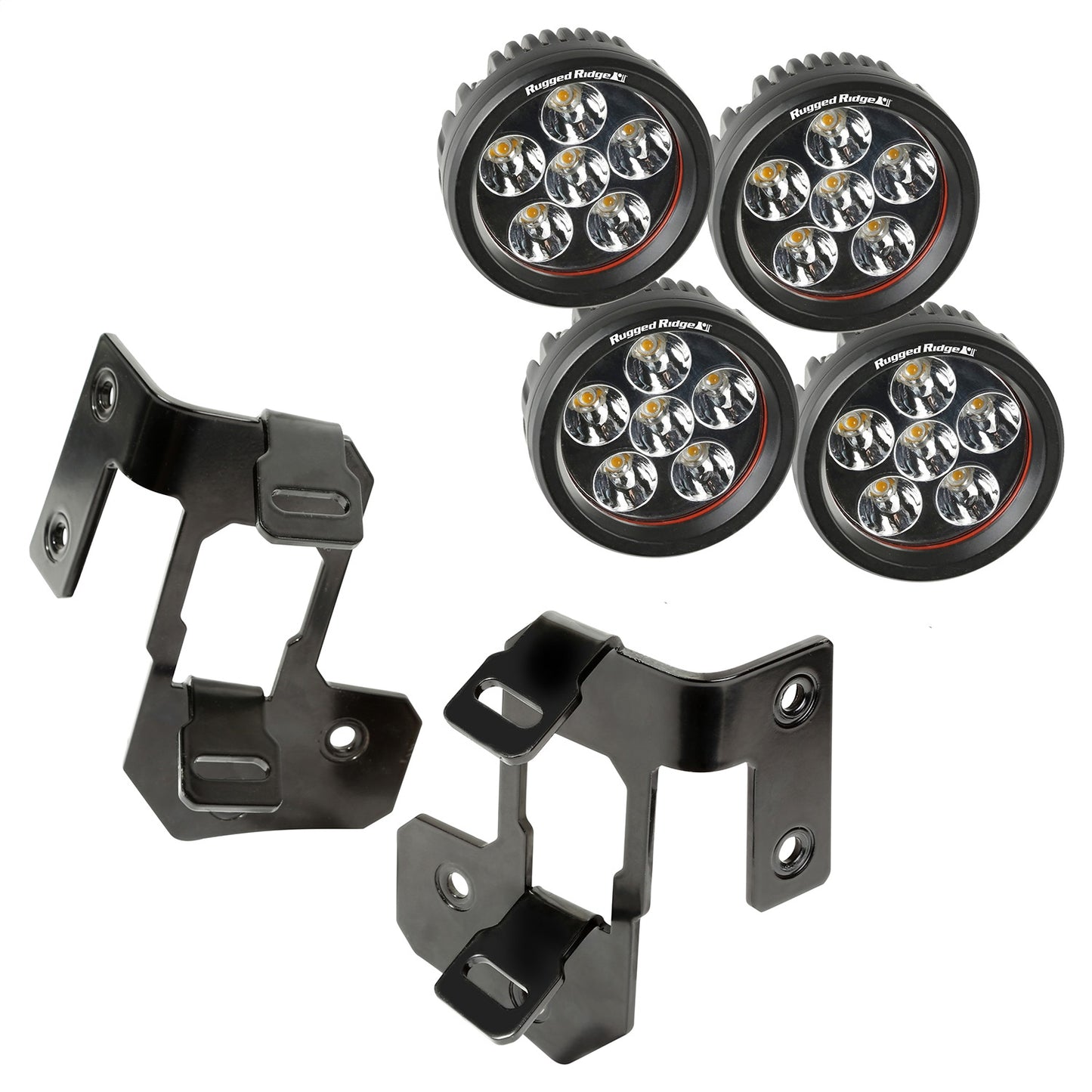 RUGGED RIDGE | 11232.32 | 07-15 Wrangler A-Pillar Light Mount Kit Semi-Gloss Black Round Led