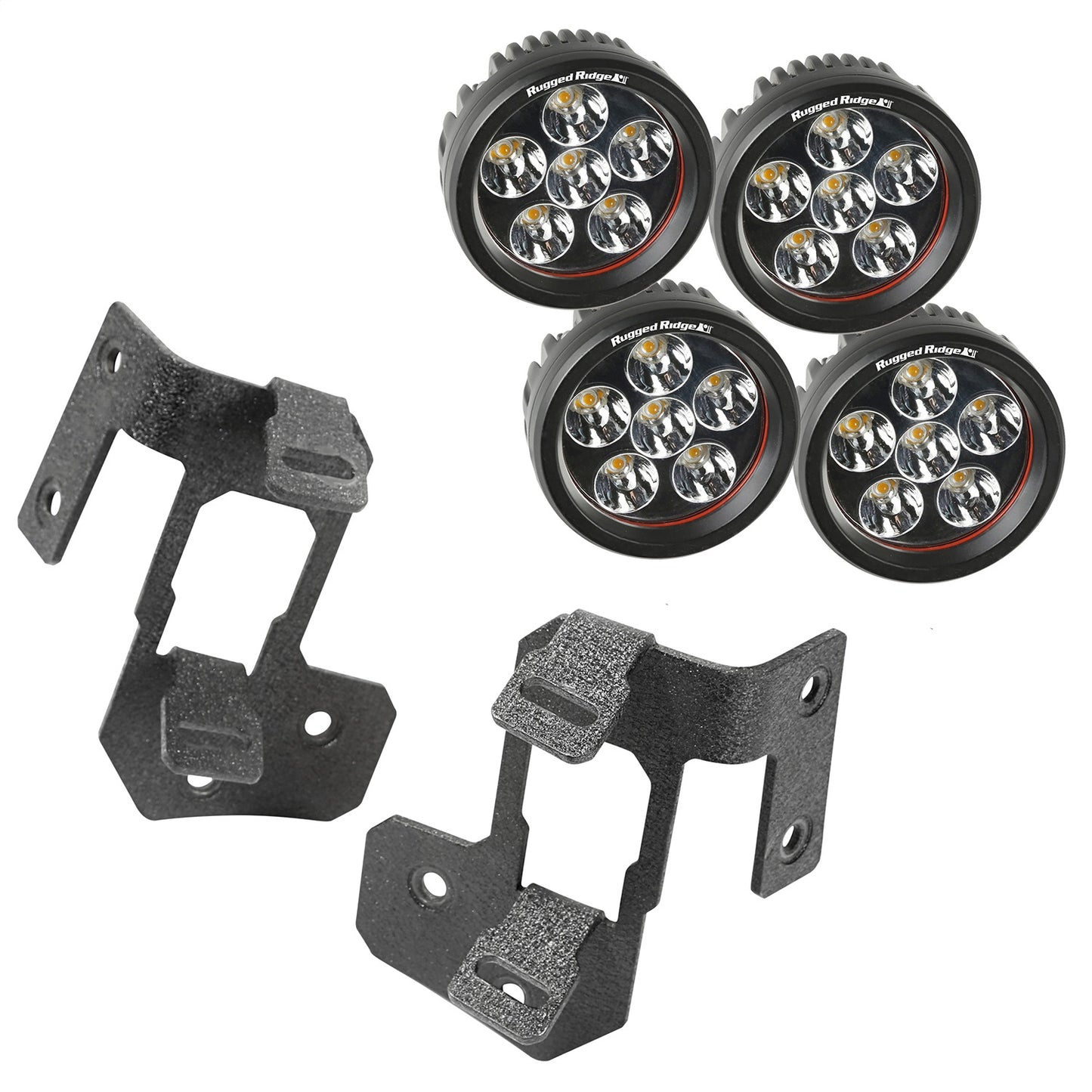 RUGGED RIDGE | 11232.34 | 07-15 Wrangler A-Pillar Light Mount Kit Textured Black Round Led