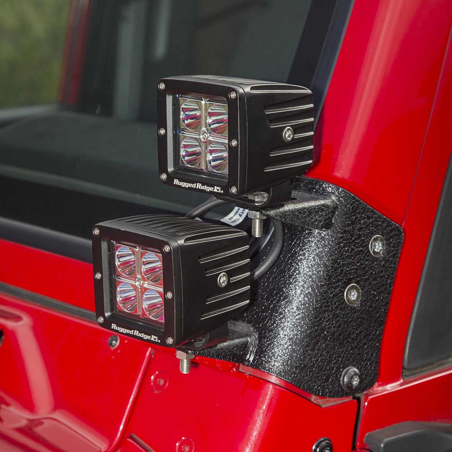 RUGGED RIDGE | 11232.38 | 97-06 Wrangler Dual A-Pillar Led Kit, 3-Inch Square Lights Black