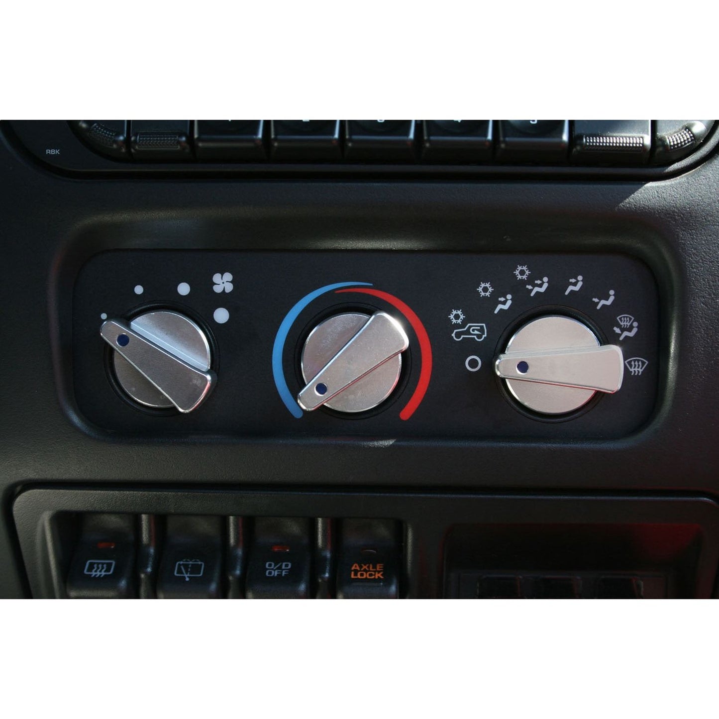 RUGGED RIDGE | 11420.03 | Climate Control Knob Set 3 Piece Billet Aluminum Tj 97-06 Blue Indicators