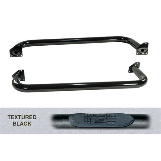 RUGGED RIDGE | 11591.03 | Tube Steps,3-Inch Roundsteel Black Textured For Jeep 87-95 Wrangler Pair
