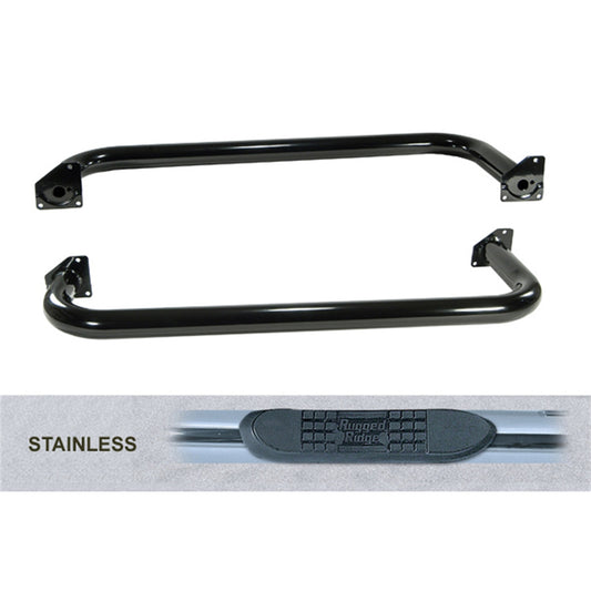 RUGGED RIDGE | 11593.03 | Tube Steps, Outland, 3-Inch Round Stainless Steel For Jeep 87-95 Wrangler Pair