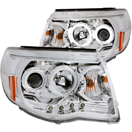 Anzo USA | Projector Headlight Set w/Halo Clear Lens Chrome Housing Pair | Fits Tacoma | 121281