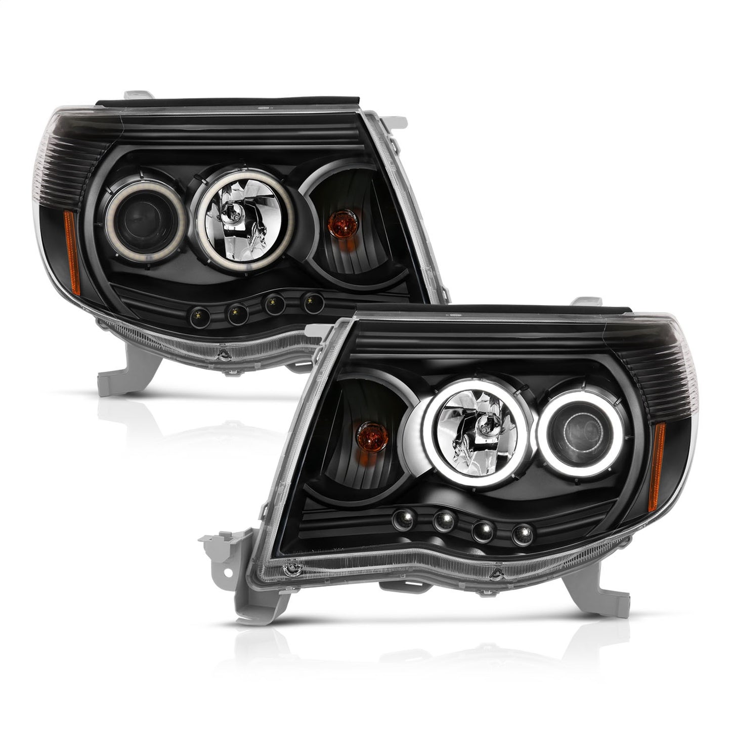 Anzo USA | Projector Headlight Set w/Halo Clear Lens Black Housing Pair | Fits Tacoma | 121282