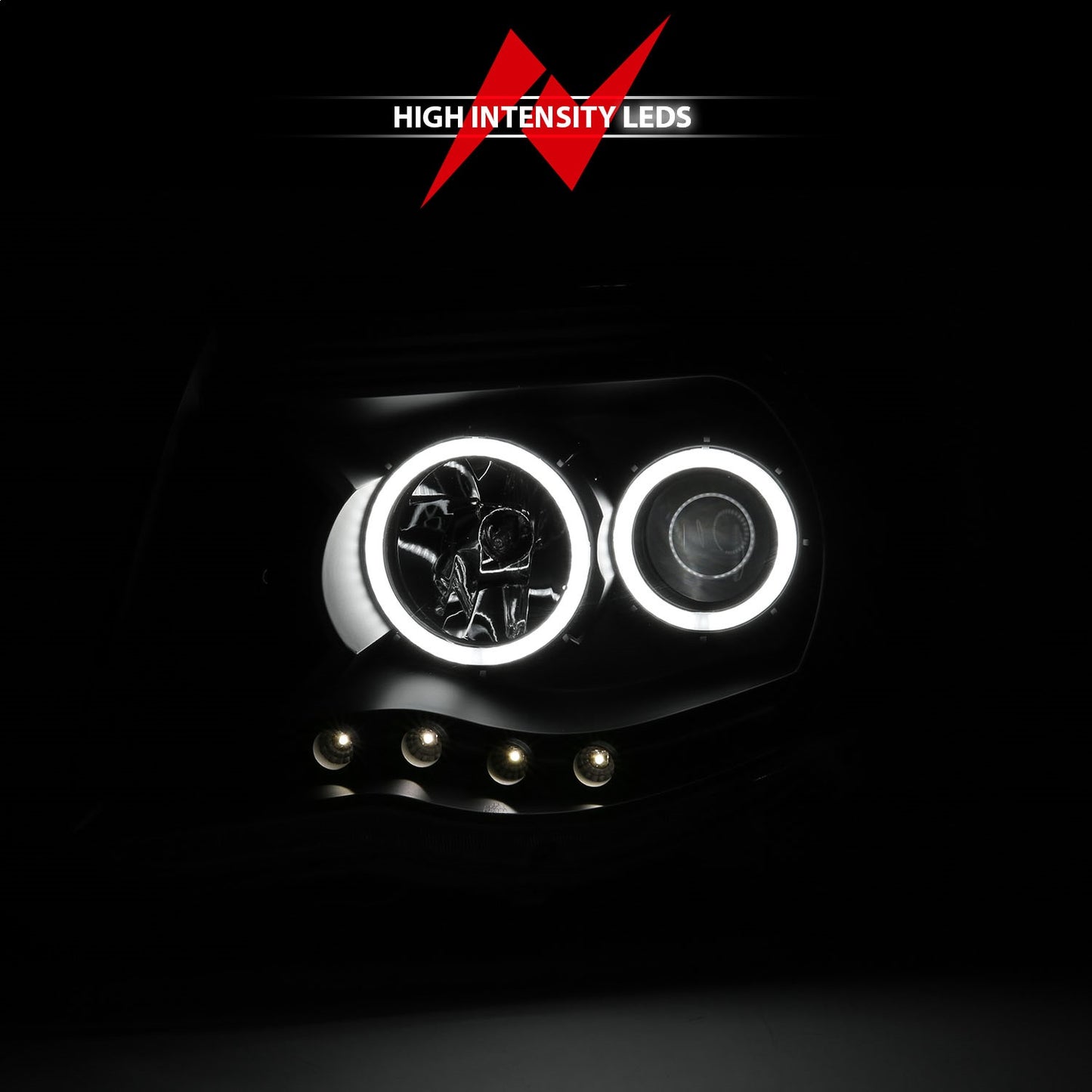 Anzo USA | Projector Headlight Set w/Halo Clear Lens Black Housing Pair | Fits Tacoma | 121282