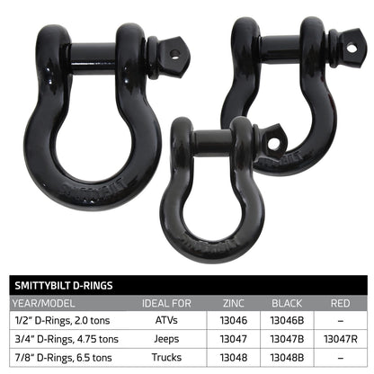 Smittybilt Shackle/D Ring 1/2 in. Black I 13046B