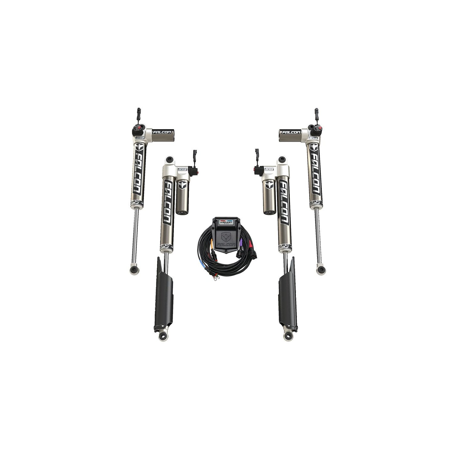 FALCON SHOCKS | 20-Up Jeep Gladiator JT EcoDiesel SP2 3.5 e-Adjust Piggyback Shock Kit 3.5-4.5 Inch Long-Travel Falcon Shocks | 14-03-35-400-202