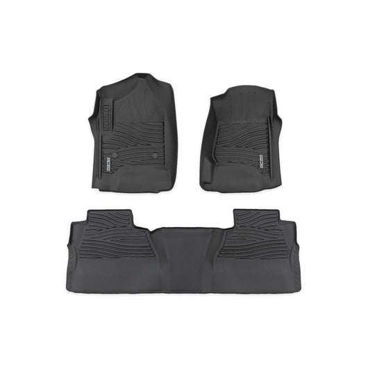 ROUGH COUNTRY Flex-Fit Floor Mats | FR & RR | FR Bucket | Crew | Chevy/GMC 1500/2500HD/3500HD 2WD/4WD | FF-21413