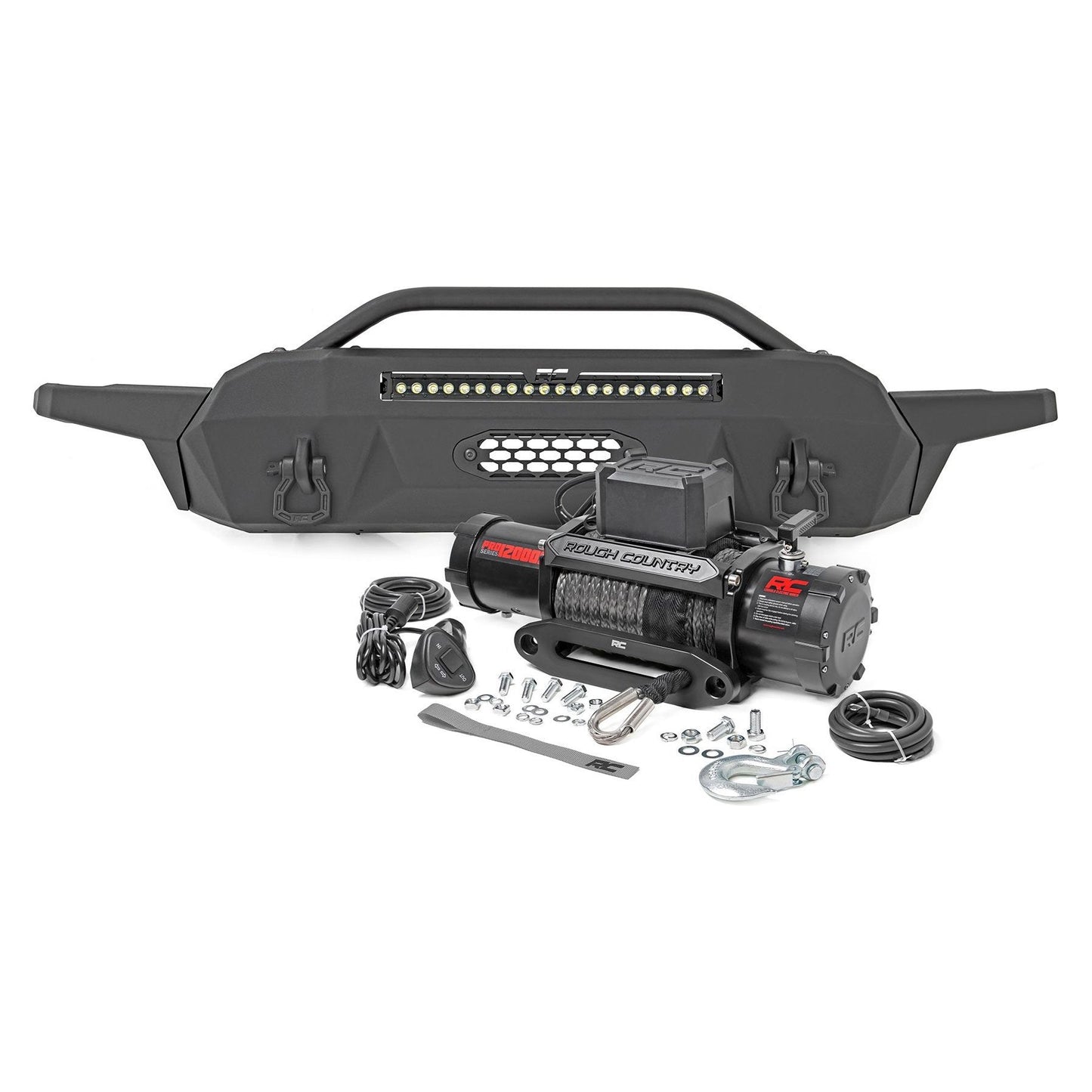 Rough Country Black Series w/ White DRL Front Bumper I 10729