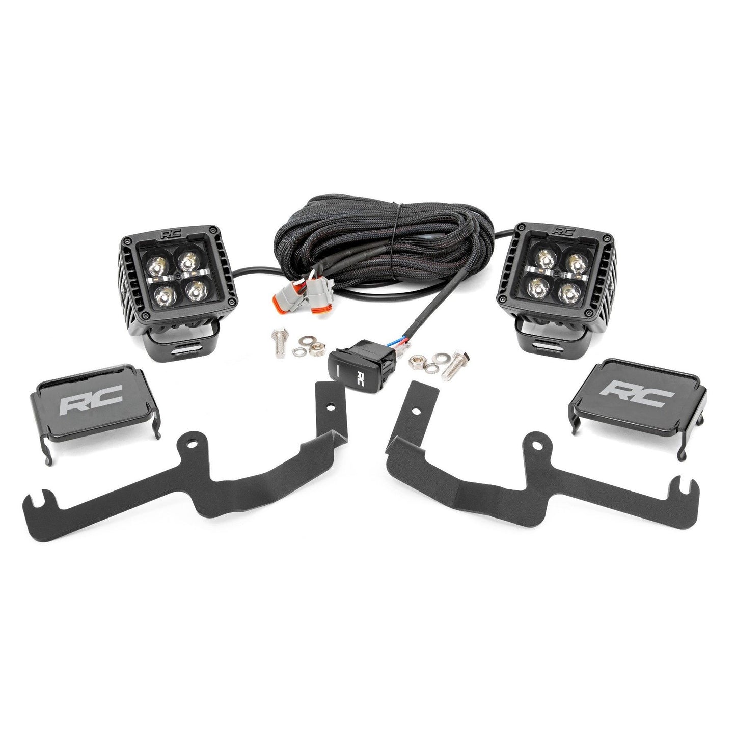 ROUGH COUNTRY LED Light Kit | Ditch Mount | 2" Black Pair | White DRL | Chevy Silverado 1500 (19-24) | 70843