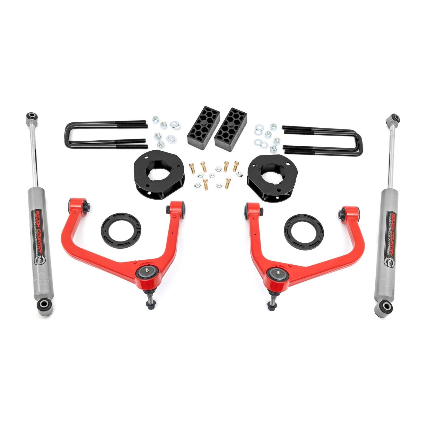 Rough Country Strut Spacers w/N3 Rear Shocks 3.5 Inch Lift Kit I 29531RED