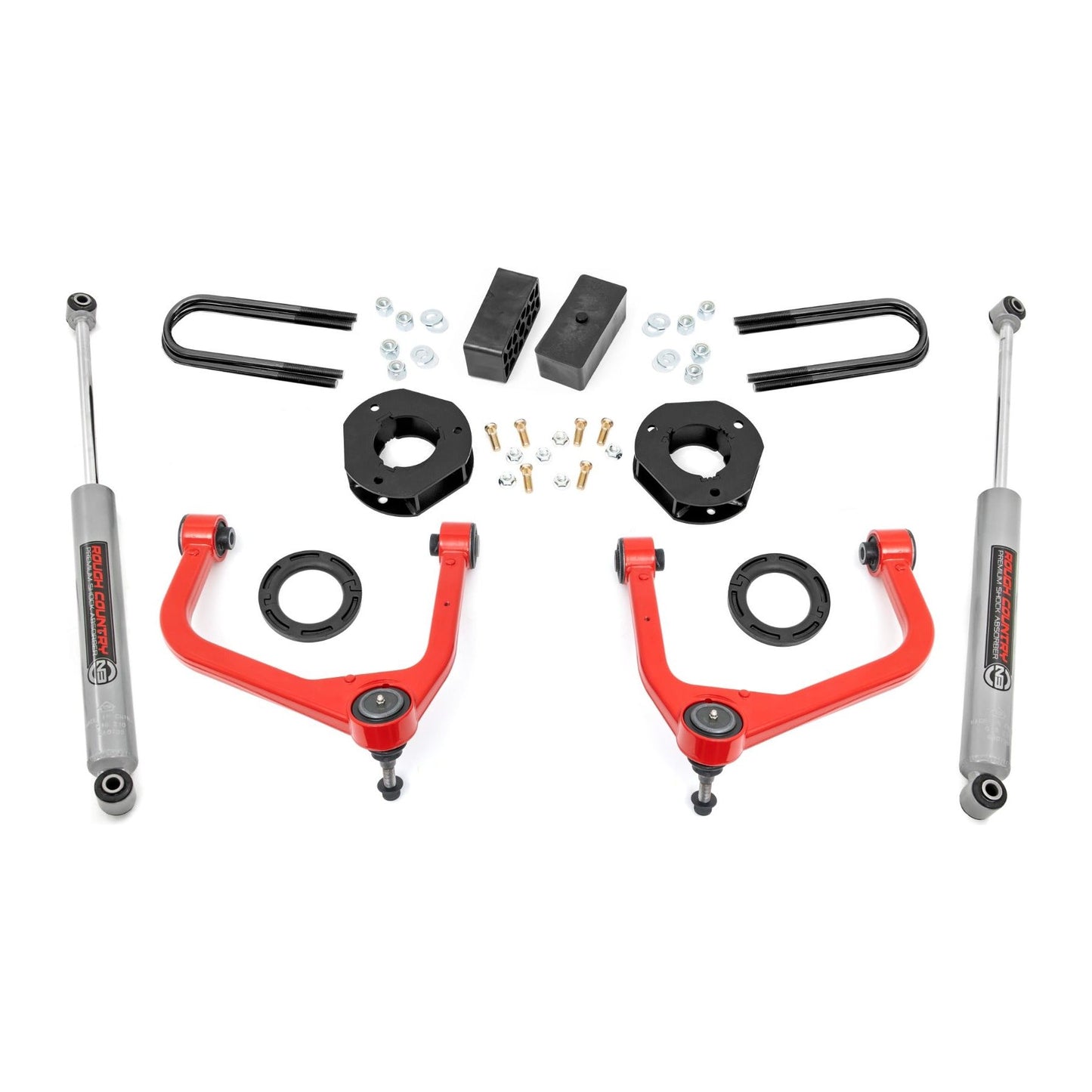 Rough Country Strut Spacers w/N3 Rear Shocks 3.5 Inch Lift Kit I 28830RED