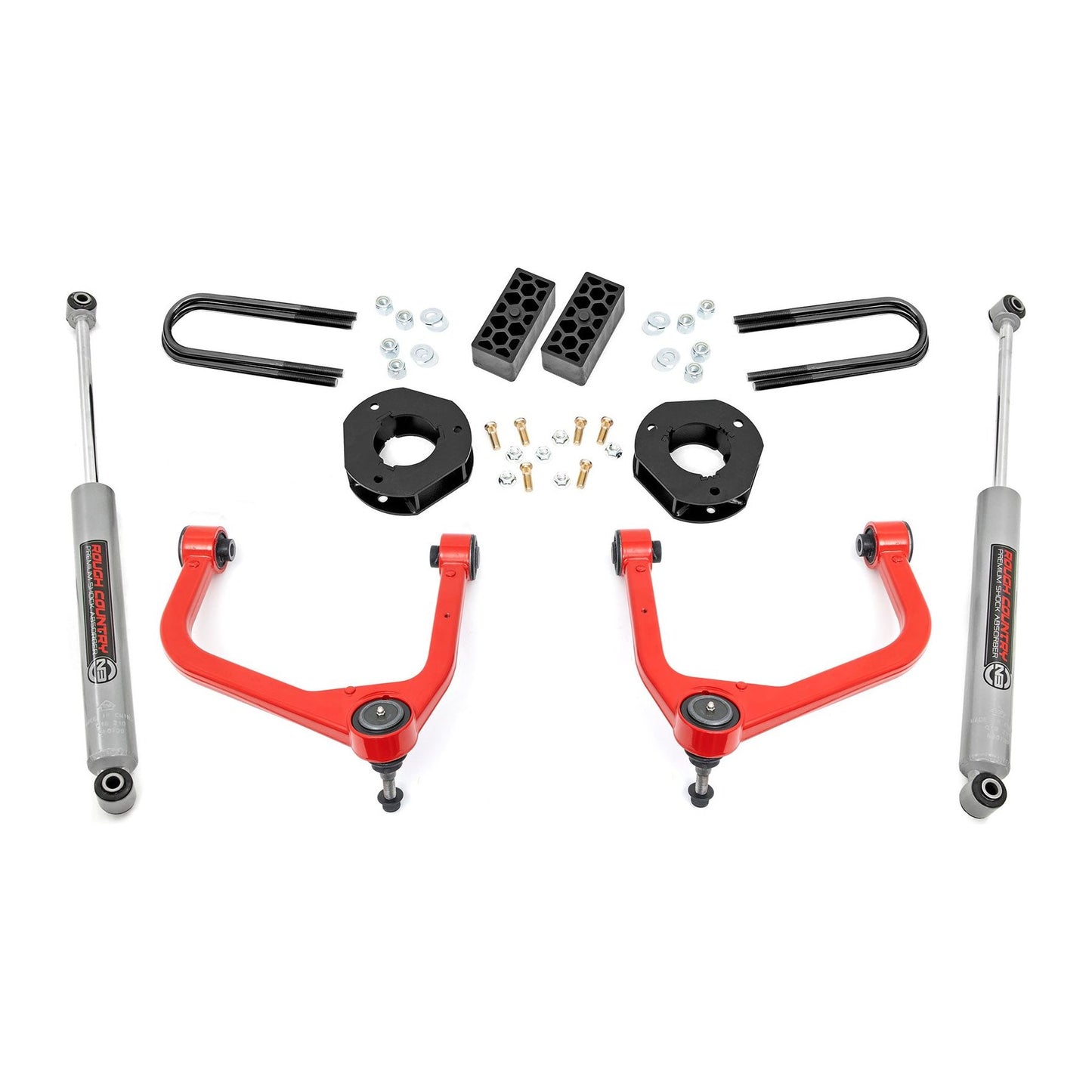 Rough Country Strut Spacers w/N3 Rear Shocks 3.5 Inch Lift Kit I 28230RED