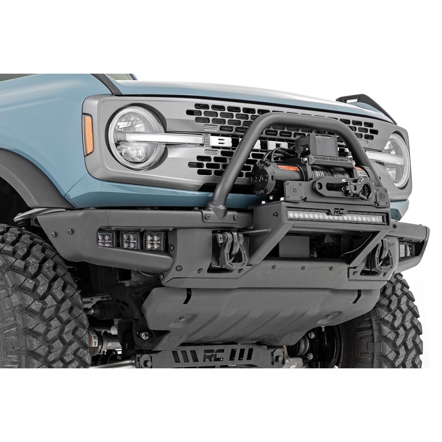 ROUGH COUNTRY High Winch Mount | All Models | 9500S | 20 Inch Black Single Row LED | Ford Bronco (21-25) | 51095