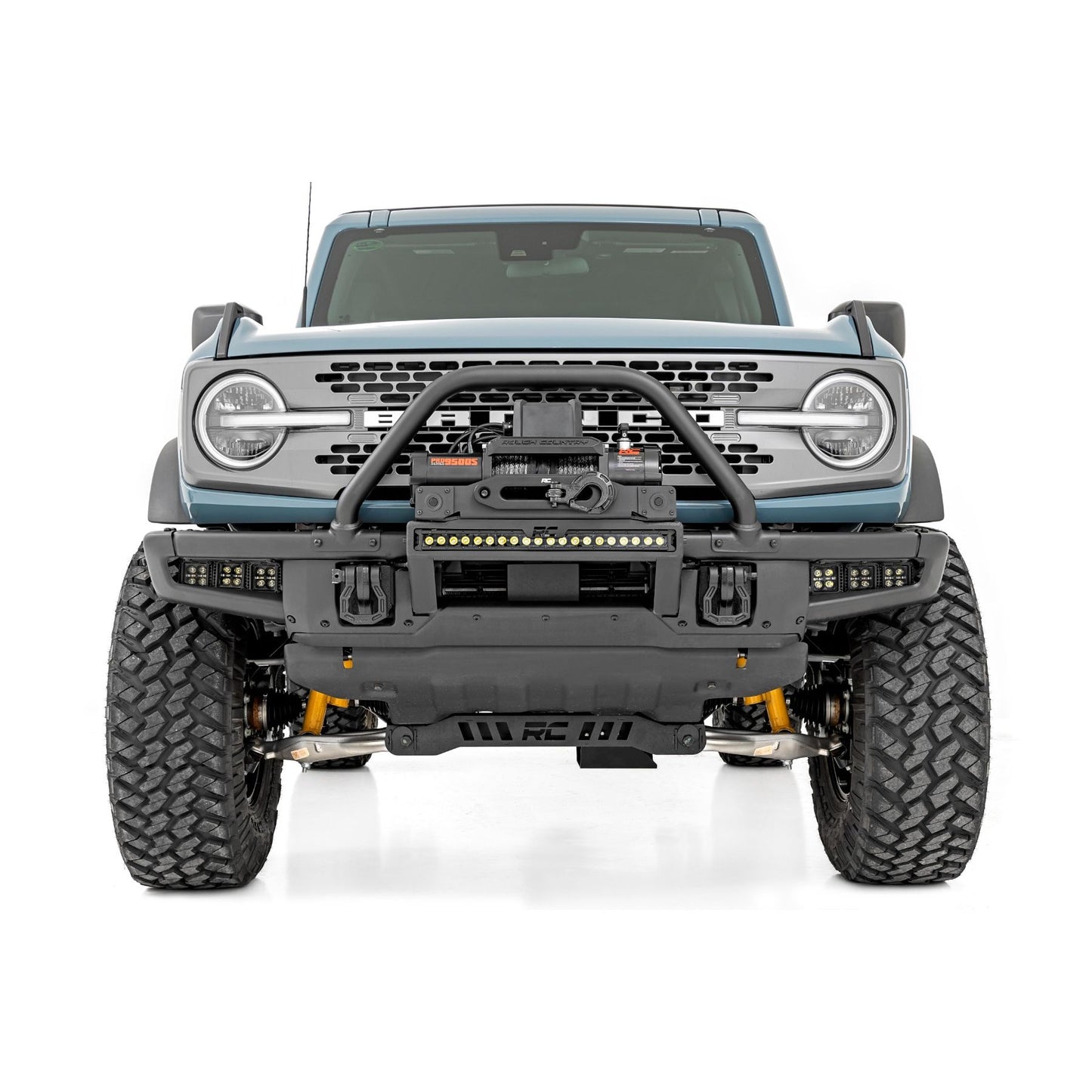 ROUGH COUNTRY High Winch Mount | All Models | 12000S | 20 Inch Black Single Row LED | Ford Bronco (21-25) | 51099